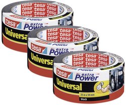 tesa extra Power uniwersalna taśma tkaninowa w opakowaniu 3 szt. - taśma duct zbrojona tkaniną do napraw, mocowania, wiązania, wzmacniania lub uszczelniania - czarna - 3 rolki po 25 m każda Taśma materiałowa tesa  56388 extra Power® UNIVERSAL (D x S) 25 m