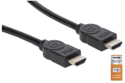 Kabel HDMI High Speed z certyfikatem Manhattan z kanałem Ethernet 4K @ 60Hz HEC ARC 3D Przepustowość 18 Gbit/s Wtyczka HDMI do wtyku HDMI ekranowana czarna 1 m Kabel HDMI Manhattan HDMI-Kabel mit Ethernet-Kanal 4K@60Hz 18 Gbit/s Stecker/Stecker schwarz 1m