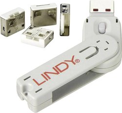 Blokada portu Lindy USB (4 sztuki) z kluczem: Kod biały LINDY 40454