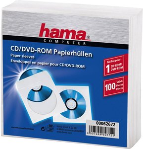 Hama koszulki na płyty CD/DVD, zestaw 100 szt., kolor biały Pokrowiec na płyty CD Hama 00062672, 100 szt.