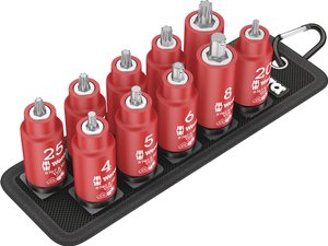 Zestaw nasadek Belt B VDE 1 Zyklop TORX® / gniazdo sześciokątne, izolowany, z funkcją trzymania, napęd 3/8 '' Zestaw nasadek trzpieniowych Wera Belt B VDE 1 Zyklop 05004930001 3/8''