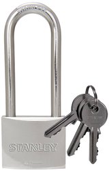Kłódka mosiężna STANLEY chromowana 40 mm, pałąk wysoki, Kłódka STANLEY S742-016 40 mm    z zamkiem kluczykowym