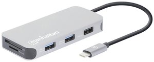 Stacja dokująca Manhattan 130615 USB-C 8-w-1 z zasilaniem USB 3.2 Gen 1 Type-C, srebrna Manhattan 130615 Stacja dokująca USB-C®  zasilanie USB-C®