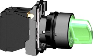 Przełącznik podświetlany, kompletne urządzenie, zielony Ø22, 3 pozycje zatrzaskowe 1NO + 1NC 24V Przełącznik wyboru Schneider Electric XB5AK133B5, 1 szt.