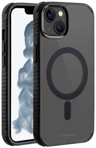 Vivanco Mag Solid Elite Futerał backcase Apple iPhone 14 przeźroczysty, czarny Kompatybilny z MagSafe, Odporny na wstrząsy