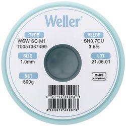 Cyna lutownicza bezołowiowa Weller WSW SC M1 szpula Sn0,7Cu  500 g 1 mm