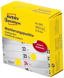 Oznaczniki samoprzylepne AVERY Zweckform (ø 10 mm, 800 kropek samoprzylepnych na rolce w dyspenserze, papier, mat) żółte Avery-Zweckform 3852 Etykiety do oznaczników Ø 10 mm żółty 800 szt. Trwały Papier