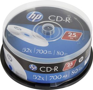 CD-R 80Min / 700MB / 52x Cakebox (25 płyt), srebrna powierzchnia CD-R HP CRE00015 25 szt.