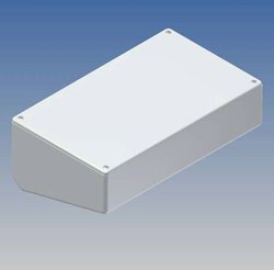 TEKO ABS enclosure with a 15° included plastic panel, niesymetryczne corners, glossy surface, closing by four SCRS.  216 x 130 x 81 mm Light szary RAL 9018 Obudowa uniwersalna TEKO 215P.5, (D x S x W) 216 x 130 x 80.5 mm, ABS, 1 szt.