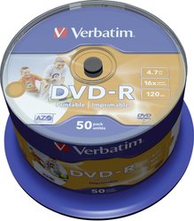 Verbatim 16x DVD-R z możliwością nadruku 50 szt. na szpuli DVD-R Verbatim 43533 50 szt.