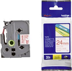 Taśma do nadruku  Brother TZe TZe-252  Kolor taśmy: biały Kolor nadruku:czerwony 24 mm 8 m