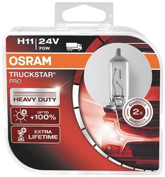 OSRAM TRUCKSTAR® PRO H11, + 120% większa jasność, reflektor halogenowy, 64216TSP-HCB, lampa do ciężarówki 24V, duo box (2 lampy) Żarówka samochodowa H11 OSRAM Truckstar, PGJ19-2, 70 W, 24 V, 1 par(a)