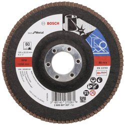 X571 Best for Metal, doskonała trwałość podczas obróbki zgrubnej spoin i szlifowania szorstkich powierzchni. Tarcza lamelkowa Bosch Accessories X571 2608607327 Średnica 125 mm 1 szt.