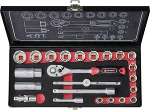Klucze nasadowe z grzechotką TOOLCRAFT 826373, 3/8'' (10 mm), stal chromowo-wanadowa, 23 szt.