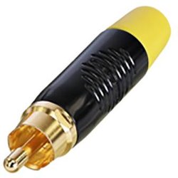Złącze kablowe Cinch (RCA) z pozłacaną, chromowaną na czarno obudową, żółty boot Złącze męskie RCA/Cinch Rean AV RF2C-B-4 RF2C-B-4, złącze męskie, 1 szt.