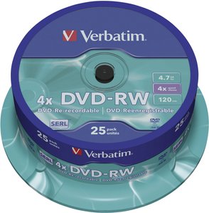 Verbatim DVD+RW 4,7 GB 4x 25 szt. na szpuli DVD-RW Verbatim 43639 25 szt.