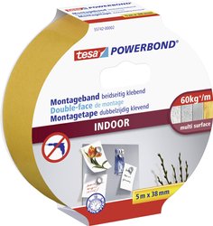 tesa Powerbond® Indoor — dwustronnie klejąca, bardzo mocna przyczepność (do 5 kg na 10 cm taśmy montażowej) Taśma montażowa tesa tesa® Powerbond 55742-00001-03 INDOOR (D x S) 5 m x 38 mm 5 m 1 szt.