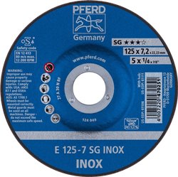 PFERD 62212623 Sg Inox Tarcza tnąca wygięta Średnica 125 mm Średnica otworu 22.23 mm  10 szt.