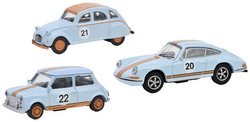 Model samochodu Schuco 452671600 H0 Citroën, Mini, Porsche Zestaw 3 wyścigów vintage, MHI