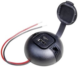 Okrągłe wbudowane podwójne gniazdo zasilające USB-C/A z osłoną ProCar 67347601 Obciążalność prądu maks.: 5 A 12 V, 24 V