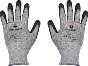 TOOLCRAFT  TO-5621604 Włókno HPPE, Polyester, Włókno sztuczne, Poliuretan Rękawice chroniące przed przecięciem Rozmiar rękawic: 8 EN 388   CAT II 1 par(a)