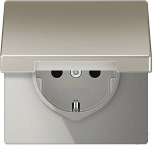 Jung ES1520KL uziemione gniazdo z klapką ze stali nierdzewnej Gniazdo sieciowe z klapką Jung ES1520KL stali szlachetnej