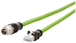 Kabel Ethernet przemysłowy M12, kodowanie X, 2,0 m, złącze proste M12 - złącze proste RJ45, PUR Kabel LAN Metz Connect 142M2X15020, 1 szt., M12, CAT 6a, S/FTP, 2.00 m, zielony
