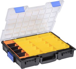 EuroPlus Pro K44/21, czarny. Profesjonalna walizka na drobne części z klipsem. PP, PS 21 przegrody, 4 przegrody Walizka Allit EuroPlus Pro K44/21 454240, Ilość przegród: 21, (S x W x G) 440 x 76 x 355 mm