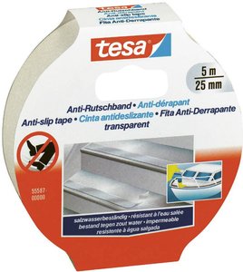 tesa® taśma antypoślizgowa do kąpieli i pod prysznic — wodoodporna taśma samoprzylepna zapobiegająca upadkom w wilgotnym otoczeniu Taśma antypoślizgowa tesa 55587-00000-11, (D x S) 5 m x 25 mm, 5 m, 1 szt.