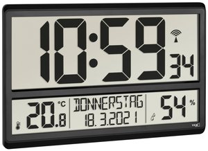 TFA Dostmann 60.4520.01 Sterowany radiowo Zegar ścienny 360 mm x 28 mm x 235 mm  czarny duży wyświetlacz