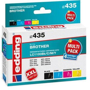 Edding Tusz Zamiennik Brother LC-1100BK, LC-1100C, LC-1100M, LC-1100Y Czarny, Cyjan, Magenta, Żółty  atrament Edding EDD-435 18-435, 1 szt.