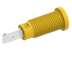 Gniazdo bananowe bezpieczne Ø2mm z okrągłą nakrętką Ø10mm, płaska końcówka łącząca 4,8x9mm, żółta Electro PJP 228-2-I-CD1-J Gniazdo do zabudowy bezpieczne 1 szt.