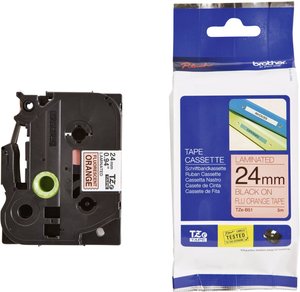 Taśma do nadruku, kolor ostrzegawczy  Brother TZe TZe-B51  Kolor taśmy: signal orange Kolor nadruku:czarny 24 mm 5 m