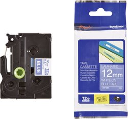 Taśma do nadruku  Brother TZe TZe-535  Kolor taśmy: niebieski Kolor nadruku:biały 12 mm 8 m