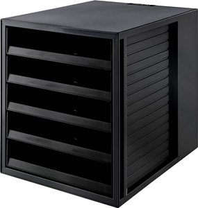 Pudełko z szufladami HAN KARMA CABINET SET, czarne, wykonane w 80-100% z materiałów pochodzących z recyklingu Szafka z szufladami HAN 14018-13 czarny DIN A4 Ilość szuflad: 5
