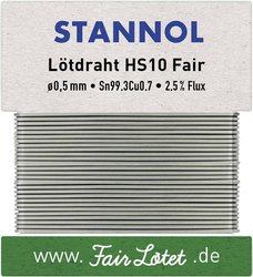Drut do lutowania miękkiego Stannol HS10 Fair w stopie Flowtin + TC Sn99Cu1 z zawartością topnika 2,5% o średnicy 0,5 mm na karcie uzwojenia 10g Cyna lutownicza bezołowiowa Stannol HS10Fair bezołowiowa Sn99,3Cu0,7 ROM1 10 g 0.5 mm
