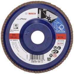 X571 Best for Metal, doskonała trwałość podczas obróbki zgrubnej spoin i szlifowania szorstkich powierzchni. Tarcza lamelkowa Bosch Accessories X571 2608607338 Średnica 125 mm 1 szt.