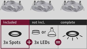 Oprawa wpuszczana LED Wybierz podstawowy zestaw obracający się wokół 84 mm 50° maks. 3x10 W obrócone aluminium Pierścień montażowy do oświetlenia Paulmann EBL Choose 92490 Zestaw 3-elementowy 10 W