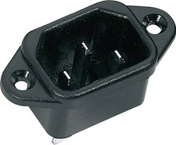 złącze męskie do wbudowania pionowego C14 2 + PE  10 A czarny K & B 42R021212 1 szt.