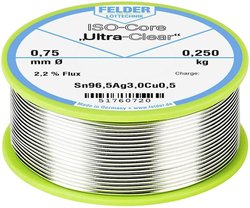 Cyna lutownicza Felder Löttechnik ISO-Core ''Ultra Clear'' SAC305 szpula Sn96,5Ag3Cu0,5  0.250 kg 0.75 mm