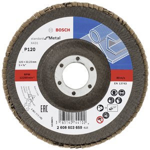 Dobre wykończenie powierzchni - X431 Standard for Metal jest kompatybilny ze szlifierkami kątowymi. Tarcza lamelkowa Bosch Accessories X431 2608603659 Średnica 125 mm 1 szt.