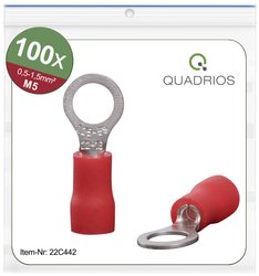 Końcówki kablowe oczkowe, zestaw 100 szt., M5, przekrój 0,5 - 1,5 mm² Quadrios 22C442 Końcówka oczkowa 1 zest.