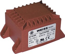 Transformator do płytki drukowanej Weiss Elektrotechnik 85/388  16,0VA 230V / 2X12V / 66