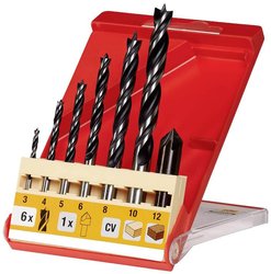 Zestaw wierteł do drewna kwb CV - wiertło kręte do drewna do drewna twardego i miękkiego, 7 sztuk z pogłębiaczem 90 stopni Zestaw wierteł spiralnych do drewna kwb 514200 7 szt.