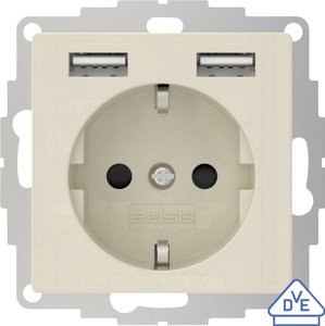 2USB 2U-449290  Gniazdo podtynkowe  VDE, z USB, Zabezpieczenie przed dziećmi IP20 kremowo-biały, efekt połysku