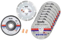 KWB 712042, tarcze tnące + diament i tarcza szlifierska, Ø cienka szlifierka kątowa 125 mm Zestaw tarcz tnących kwb 712042 125 mm 10 szt.