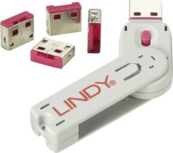 Blokada portu USB LINDY Blokada portu USB USB-Lock + Key różowy  zaw. 1 klucz