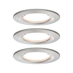 Oprawa wpuszczana LED 3-Step-Dim Nova Zestaw podstawek do monet sztywny IP44 okrągła 78mm Coin 3x6W 3x460lm 230V 2700K szczotkowane żelazo Wbudowane oświetlenie łazienkowe Paulmann Nova 93494 LED LED 18 W żelazowy (szczotkowany) 470 lm
