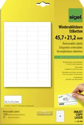 Sigel LA204 Etykieta uniwersalna 45.7 x 21.2 mm Papier biały 1200 szt. Z możliwością usunięcia Drukarka atramentowa, Drukarka Laserowa, Drukarka Laserowa, kolorowa, Kopiarka, Drukarka z funkcją kopiowania w kolorze