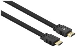Kabel HDMI Manhattan Flaches 4K@60Hz HDMI-Kabel mit Ethernet-Kanal UHD Stecker/Stecker 15m schwarz 355650, podwójne ekranowanie, płaski, wersja płaska, HDMI High Speed z Ethernet, 15.00 m